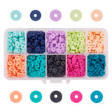 Handmade Polymer Clay Beads, Disc/Flat Round, Heishi Beads, Mixed Color, 6x1mm, Hole: 2mm, 10colors, about 9.2g/color, 92g/box