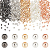 500Pcs 5 Colors Rack Plating Brass Beads, Long-Lasting Plated, Round, Mixed Color, 4x3mm, Hole: 1.5mm, 100pcs/color