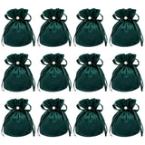 Velvet Jewelry Bags with Drawstring & Plastic Imitation Pearl, Velvet Cloth Gift Pouches, Dark Green, 13.2x14x0.4cm