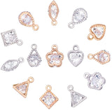 Alloy Charms, with Cubic Zirconia, Mixed Color, 7.4x7.2x1.7cm, 70pcs/box