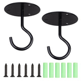 Iron Ceiling Suspension Hooks, with Screws and Mounting Anchor Plug, for Hanging Lights, Planters, Ceiling Fan, Project Screen, Electrophoresis Black, 77x65mm, Hole: 4.6mm, 2pcs