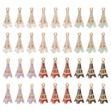 36Pcs 6 Colors Alloy Enamel Pendants, Light Gold, Eiffel Tower, Mixed Color, 23x9x9mm, Hole: 1.6mm, 6pcs/color
