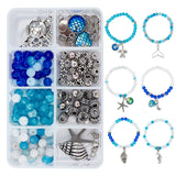 DIY Ocean Themed Bracelet Making Kits, Including Glass Beads, Alloy Pendants & Spacer Beads, 304 Stainless Steel Pendants & Resin Pendants, Elastic Crystal Thread, Antique Silver