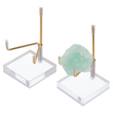 Square Clear Acrylic Crystal Rock Display Easels with Iron Holder, for Gemstone Agate Mineral Display, Platinum & Golden, 4.95x4.95x9cm