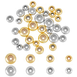 40Pcs 8 Style Brass Beads, with Rubber Inside, Slider Beads, Stopper Beads, Rondelle, Platinum & Golden, 6~10x3~4mm, Hole: 2mm, 5pcs/style