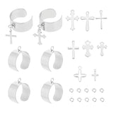 DIY Cross Charm Cuff Ring Making Kit, Including Stainless Steel Open Finger Ring Components, 304 & 201 Stainless Steel Pendants, Stainless Steel Color, 22Pcs/box