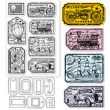 1 Sheet Custom PVC Plastic Clear Stamps, with 1Pc Carbon Steel Cutting Dies Stencils, for DIY Scrapbooking, Photo Album Decorative, Cards Making, Vehicle, Stamps: 160x110x3mm, Stencils: 159x108x0.8mm