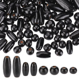 480Pcs 4 Style Dyed Natural Wood Beads, Oval/Oblong & Round & Egg, Black, 8~23x8~9mm, Hole: 2.5~3mm, 120pcs/style