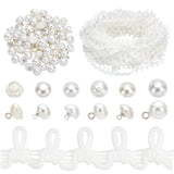Ornament Accessories Kits, Including Resin & Plastic Imitation Pearl Shank Buttons, with Polyester Elastic Cord with Loops, White