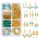 DIY Dangle Earring Kits, Including Alloy Pendants & Links & Linking Rings, Brass Pendants & Linking Rings & Jump Rings & Pins & Earring Hooks & Cable Chains, Glass Beads, Golden, 23x12x1mm, Hole: 1mm