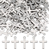 200Pcs 304 Stainless Steel Pendants, Cross, Stainless Steel Color, 17x10x0.8mm, Hole: 1.5mm