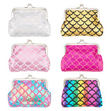 6Pcs 6 Style PVC Wallets for Women, with Iron Kiss Lock, Random Direction Fish Scale Pattern, Mixed Color, 8.85~10.05x10.35~12.7x0.85cm, 1pc/style