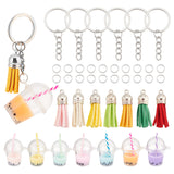 DIY Milk Tea Keychain Making Kit, Including Iron Split Key Rings, Faux Suede Tassel & Plastic & Resin Pendants, Mixed Color, 42Pcs/set