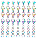 40Pcs 4 Style Ion Plating(IP) Rainbow Color 304 Stainless Steel Lobster Claw Clasps, with 40Pcs Jump Rings, 9~15x6~10x3~4mm, Hole: 1~2.2mm, 10Pcs/style