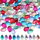 150Pcs 10 Colors Transparent Glass Beads, Top Drilled Beads, Teardrop, Mixed Color, 9x6x5mm, Hole: 1mm, 15Pcs/color