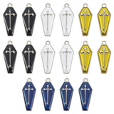 40Pcs 4 Colors Alloy Enamel Pendants, Coffin with Cross, Platinum, Mixed Color, 26x11.5x3mm, Hole: 1.8mm, 10pcs/color