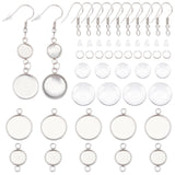 DIY Flat Round Drop Earring Making Kit, Including 304 Stainless Steel Earring Hooks & Cabochon Connector Settings & Jump Rings, Glass Cabochons, Plastic Ear Nuts, Stainless Steel Color, 160pcs/box