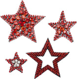 4Pcs 4 Style Computerized Embroidery Cloth Sew on Patches, Costume Accessories, with Glass Seed Beads, Star, Red, 62x60x4mm
