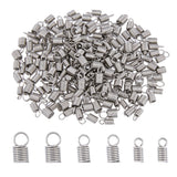 300Pcs 3 Size 304 Stainless Steel Coil Cord End, Leather Cord End Caps, Column, Stainless Steel Color, 8.5~10.5x3.5~5.5mm, Hole: 2~4mm, Inner Diameter: 2~4mm, 100Pcs/size