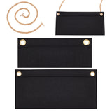 2Pcs Rectangle Wool Felt Bag Organizer Inserts, with 1Pc Iron Wheat Chain Bag Handles, for Bag Accessories, Black, Insert: 7~12.5x 17~24.9x0.3~0.4cm, Handles: 61x0.6x0.6cm