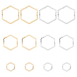 90Pcs 6 Style Brass Linking Rings, Long-Lasting Plated, Hexagon, Mixed Color, 6~12x6.5~13.5x1mm, Inner Diameter: 5~10.5x5~12mm, 15pcs/style