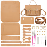 DIY Imitation Leather Satchel Making Kits, including Fabrics, Adjustable Shoulder Straps, Cotton Threads, Needles, Scissor, Screwdriver, Buckles, Tan