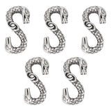 5Pcs Tibetan Style 304 Stainless Steel S-Hook Clasps, Snake, Antique Silver, 27x14x4mm