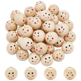 2 Bags 2 Styles Wood European Beads, Large Hole Beads, Round with Smiling Face, Wheat, 24mm, Hole: 5mm, 20pcs/bag, 1 bag/style