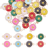 48Pcs 8 Colors Alloy Enamel Connector Charms, Sunflower Links, Light Gold, Mixed Color, 17.5x12x2mm, Hole: 1.6mm, 6pcs/color