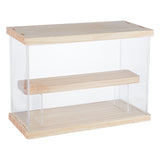 Rectangle 2-Tier Transparent Acrylic Minifigures Display Case, Assemblable Action Figures/Doll Organizer Box with Wooden Base & Door, Clear, Finish Product: 23x13x18cm, about 9pcs/set