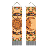 Polyester Decorative Wall Tapestrys, for Home Decoration, with Wood Bar, Rope, Rectangle, Moon Pattern, 1300x330mm, 2pcs/set