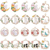 20Pcs 10 Styles Alloy Enamel Pendants, Flat Round/Moon with Rabbit & Cat, Mixed Color, 23~32x22~27.5x1.3~2.5mm, Hole: 1.8~2mm, 2pcs/style