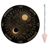 1Pc Cone/Spike/Pendulum Natural Rose Quartz Stone Pendants, 1Pc 304 Stainless Steel Cable Chain Necklaces, 1Pc PVC Custom Pendulum Board, Dowsing Divination Board, Moon Pattern, Board: 200x4mm