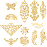DIY Jewelry Making Finding Kit, Including 96Pcs 12 Styles Iron Cabochons & Link & Pendant & Bead Caps, Triangle & Leaf & Flower & Butterfly, Golden, 27~80.5x10.5~76x0.5~2mm, 8Pcs/style