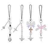 Acrylic Bowknot Heart Pearl Mobile Straps, Alloy Pendants and Nylon Cord Mobile Accessories Decoration, Mixed Color, 11~13cm, 4pcs/set