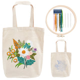 DIY Flower Pattern Tote Bag Embroidery Making Kit, Including Embroidery Needles & Thread, Cotton Cloth Bag, Plastic Embroidery Frame, White, 615mm