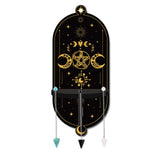 DIY Oval Poplar Wood Wall Display Stand Decorations, with Natural Black Stone & Synthetic Turquoise & Glass Dowsing Pendulum Pendants and Iron Screw, Star Pattern