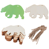 Animal Theme Unfinished Blank Wooden Pendants Set for Painting Arts, Pyrography, Home Decor, with Jute Cord, Bear, 5.8x10.1x0.2cm, Hole: 3.5mm, 20pcs