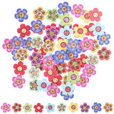 2-Hole Printed Wooden Buttons, Flower, Mixed Color, 19.5x20x2.6mm, Hole: 1.4mm, about 50pcs/bag