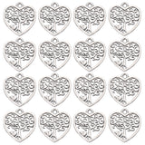 100Pcs Tibetan Style Alloy Pendants, Heart with Tree of Life, Cadmium Free & Lead Free, Antique Silver, 18x17x1mm, Hole: 1mm