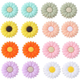 16Pcs 8 Colors Food Grade Eco-Friendly Silicone Beads, Chewing Beads For Teethers, DIY Nursing Necklaces Making, Daisy, Mixed Color, 30x9mm, Hole: 2.5mm, 2pcs/color