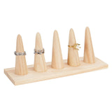 Wood Ring Display Stands, Finger Ring Organizer Holder, with 5Pcs Pointed Cone Ring Holder, Wheat, 20x6x8.4cm