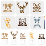 1 Set PET Hollow Out Drawing Painting Stencils, for DIY Scrapbook, Photo Album, with 1Pc Art Paint Brushes, Animal, 150x150mm, 6pcs/set