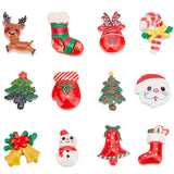 48Pcs 12 Styles Christmas Theme Opaque Resin Cabochons, Christmas Candy Cane & Snowman & Santa Claus, Mixed Shapes, Mixed Color, 21~30x15~25x3.5~7mm, 4pcs/style