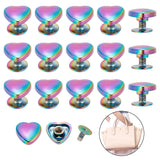 14 Sets Heart Shape Zinc Alloy Decoration Screwback Stud Rivets, for Belt Clothes Purse Handbag Leather Craft, DIY Handmade Accessories, Rainbow Color, 10x10x4mm, Hole: 2mm