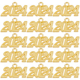 50Pcs Alloy Charms, Number 2024, Golden, 18~19x32~33x2mm, Hole: 3mm