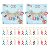 Alloy Enamel Awareness Ribbon Charm Locking Stitch Markers, Golden Tone 304 Stainless Steel Clasp Stitch Marker, Mixed Color, 3.7cm, 6 colors, 2pcs/color, 12pcs/set