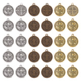 60Pcs 3 Colors Tibetan Style Pendants, Saint Benedict Medal, Cadmium Free & Nickel Free & Lead Free, Religion, Flat Round, Mixed Color, 20~21x17~18x2mm, Hole: 1mm, 20pcs/color