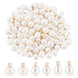90Pcs 3 Style  ABS Plastic Imitation Pearl Charms, with Golden Plated Brass Loop and Crystal Rhinestone, Mix-shaped, Creamy White, 12~13x8~10mm, Hole: 1.6mm, 30pcs/style