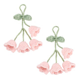 2Pcs Crochet Lily of The Valley Polyester Car Hanging Pendant, for Auto Rear View Mirror and Car Interior Hanging Accessories, Pink, 188mm
